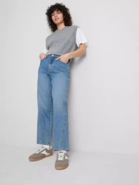 Cotton denim tapered straight leg jeans