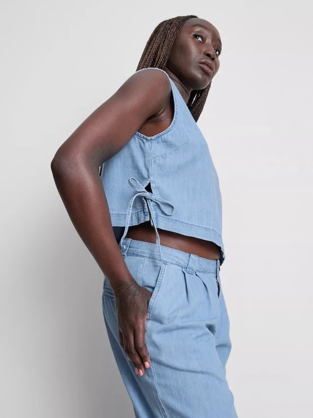 Cotton denim tie side tank top