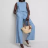 Cotton denim tie side tank top