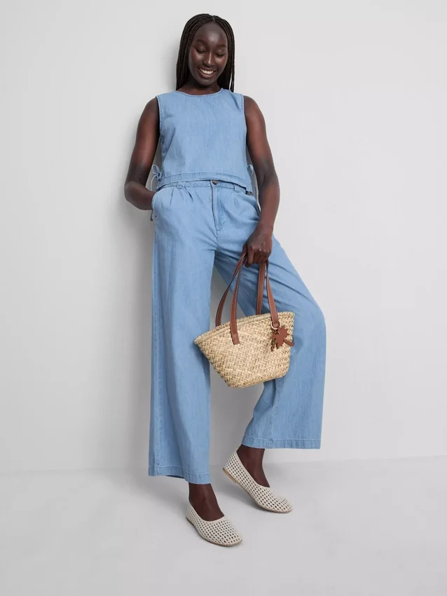 Cotton denim tie side tank top