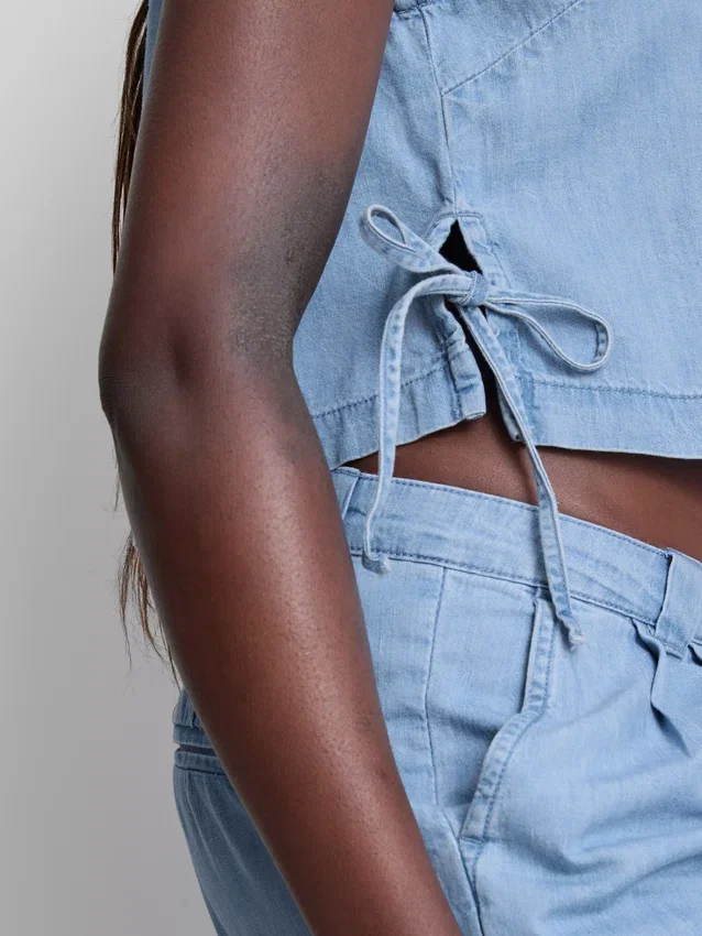 Cotton denim tie side tank top