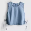 Cotton denim tie side tank top