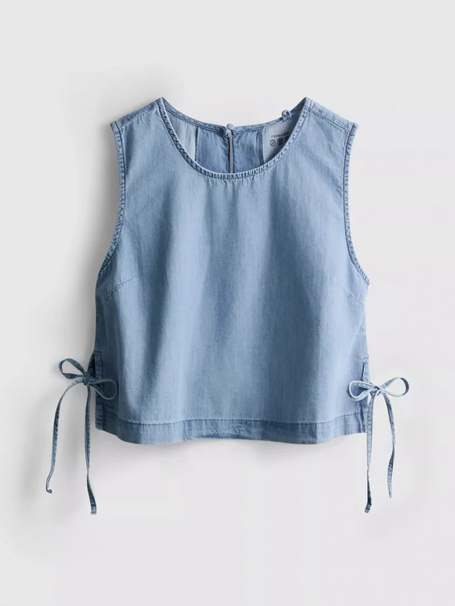 Cotton denim tie side tank top