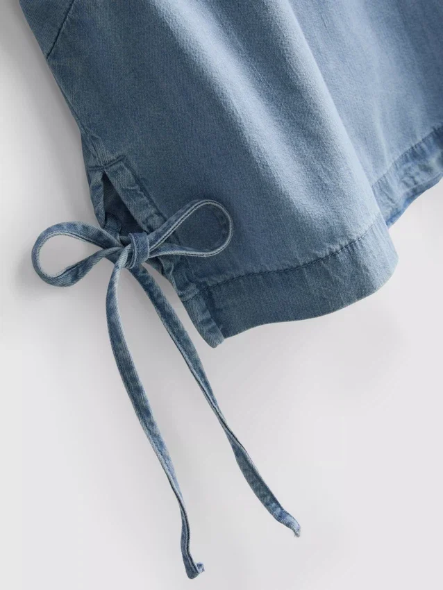 Cotton denim tie side tank top