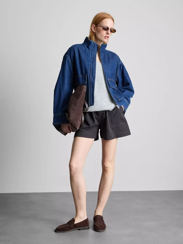 Cotton denim utility shorts
