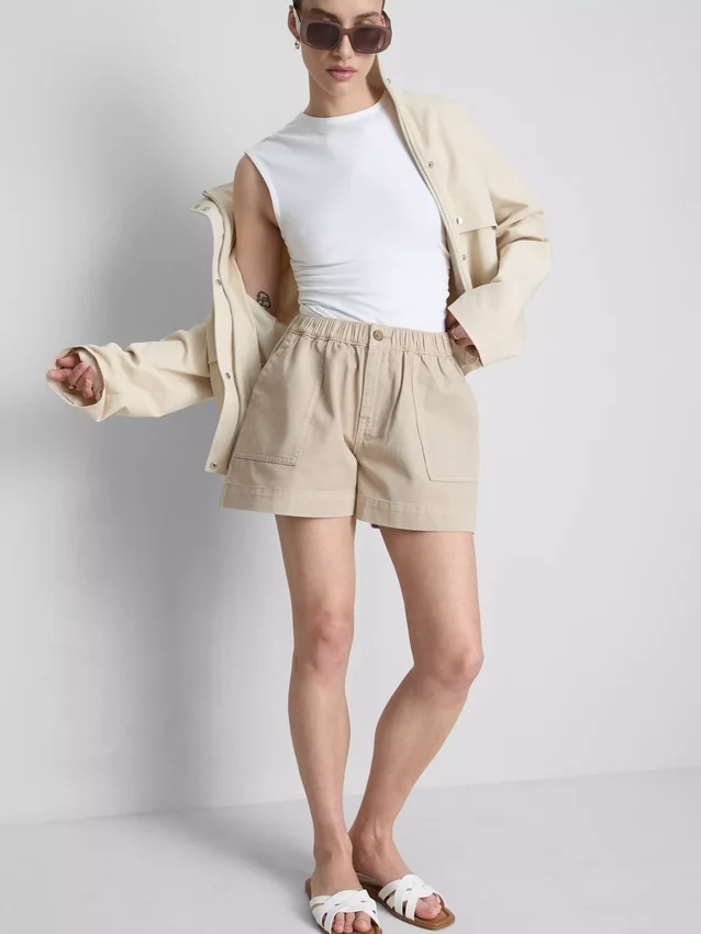 Cotton denim utility shorts