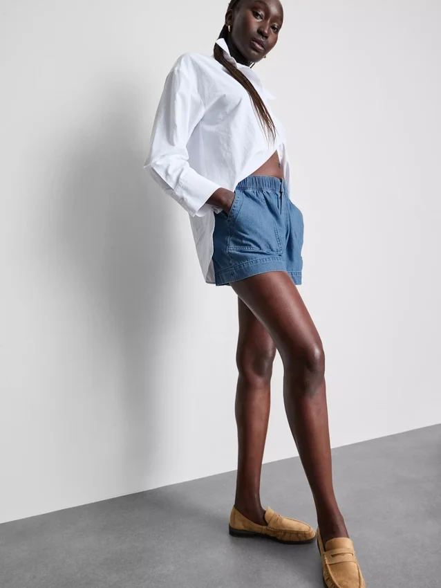 Cotton denim utility shorts