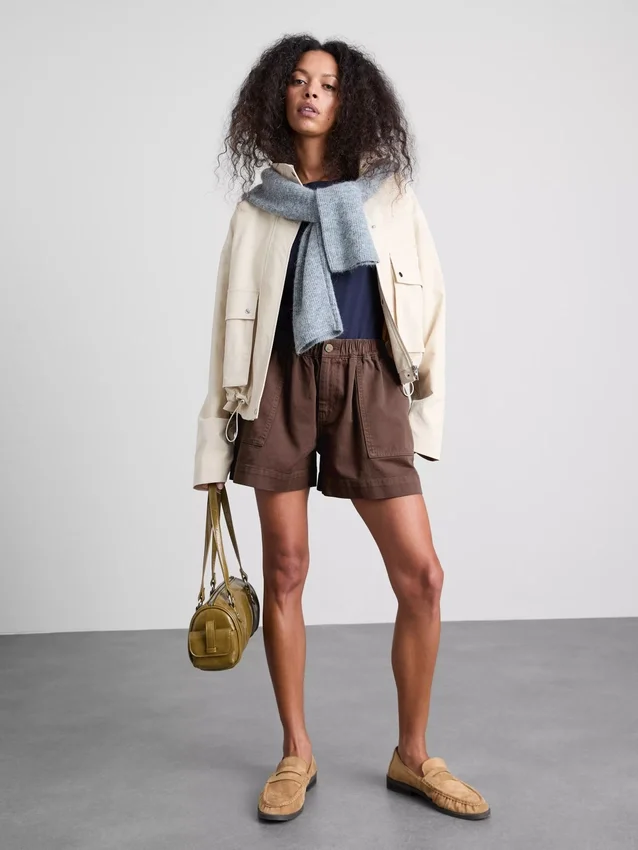Cotton denim utility shorts