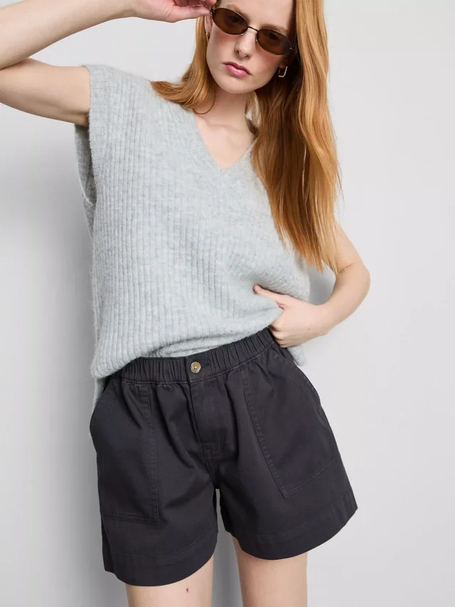 Cotton denim utility shorts