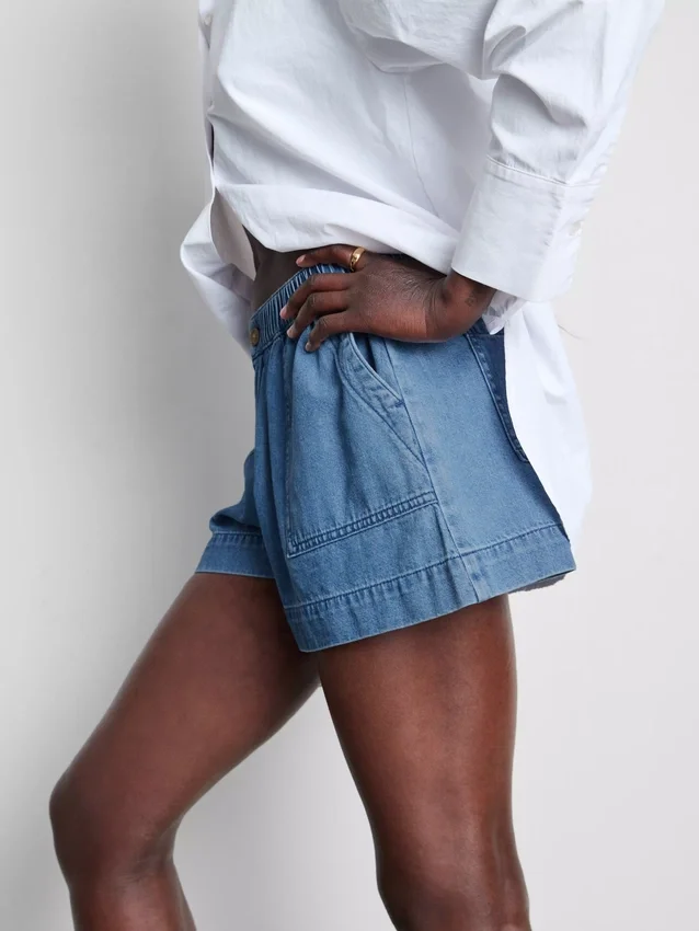 Cotton denim utility shorts