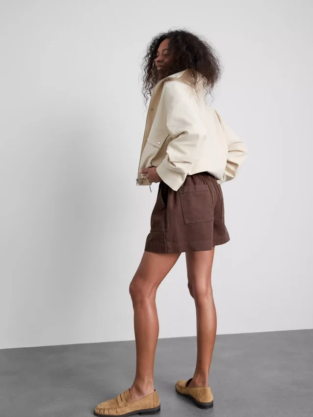 Cotton denim utility shorts