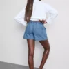 Cotton denim utility shorts