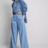 Cotton denim wide-leg tracksuit bottoms