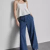 Cotton denim wide-leg tracksuit bottoms