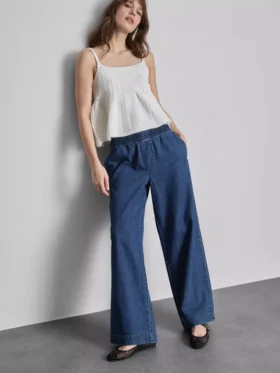 Cotton denim wide-leg tracksuit bottoms