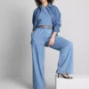 Cotton denim wide-leg tracksuit bottoms