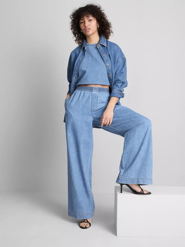 Cotton denim wide-leg tracksuit bottoms