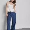 Cotton denim wide-leg tracksuit bottoms