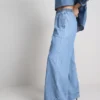 Cotton denim wide-leg tracksuit bottoms