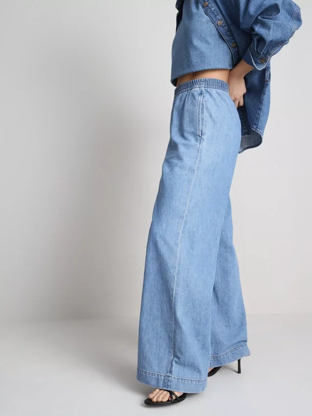 Cotton denim wide-leg tracksuit bottoms