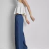 Cotton denim wide-leg tracksuit bottoms