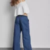 Cotton denim wide-leg tracksuit bottoms