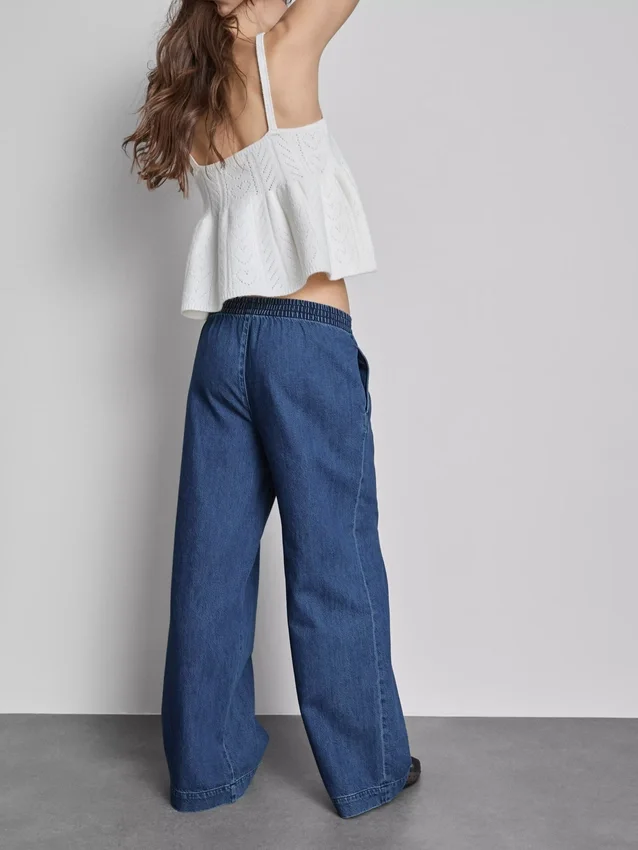 Cotton denim wide-leg tracksuit bottoms