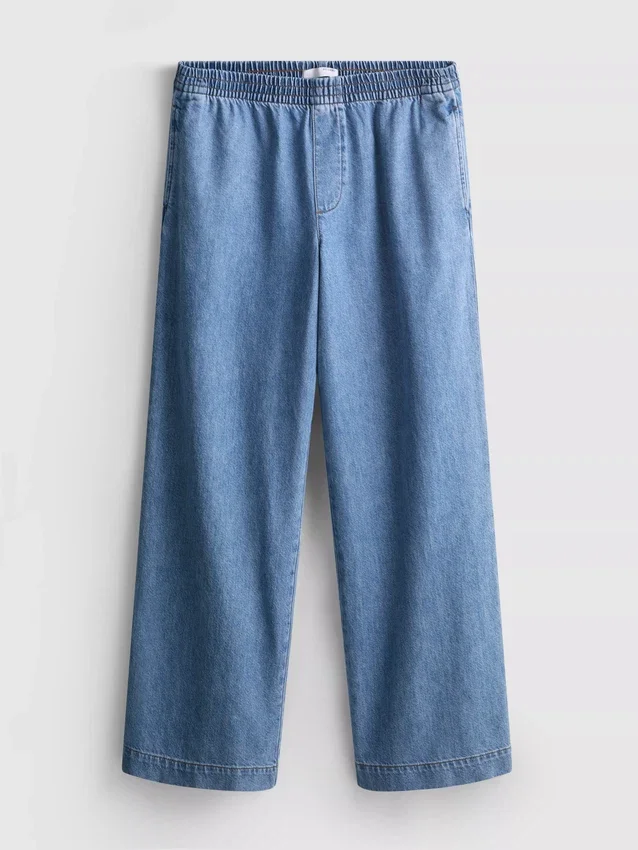 Cotton denim wide-leg tracksuit bottoms