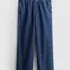 Cotton denim wide-leg tracksuit bottoms
