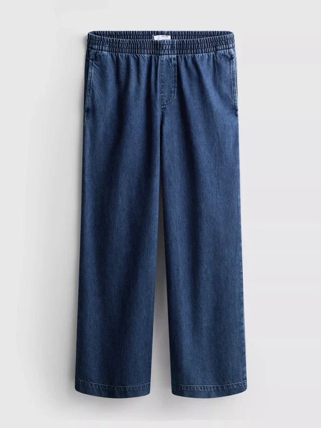 Cotton denim wide-leg tracksuit bottoms