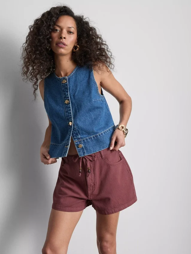 Cotton drawstring beaded casual shorts