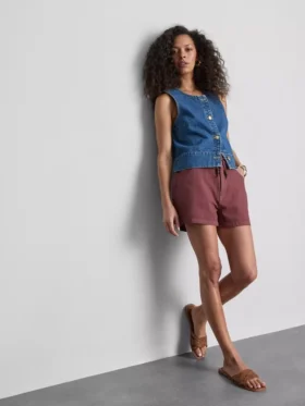 Cotton drawstring beaded casual shorts