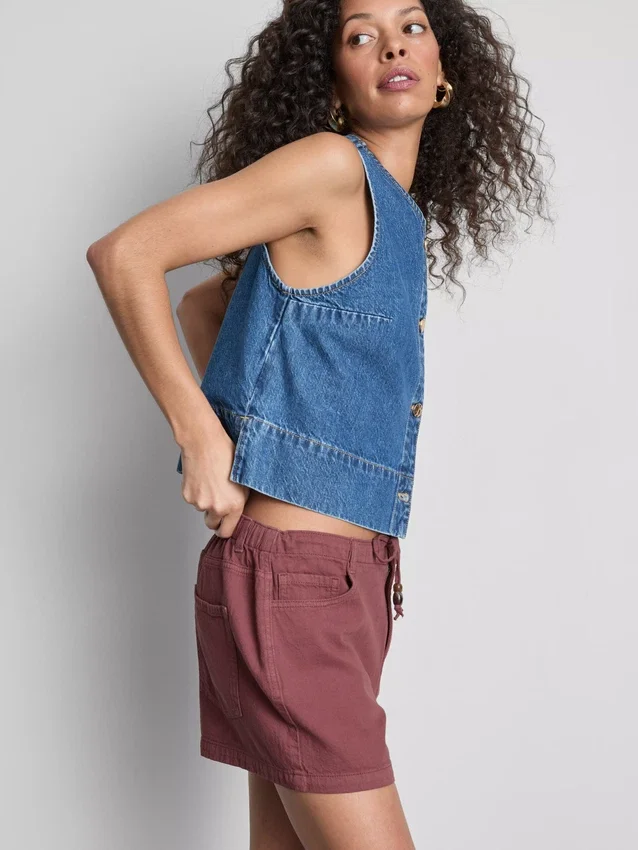 Cotton drawstring beaded casual shorts