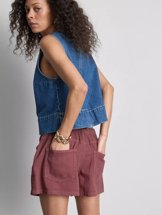Cotton drawstring beaded casual shorts