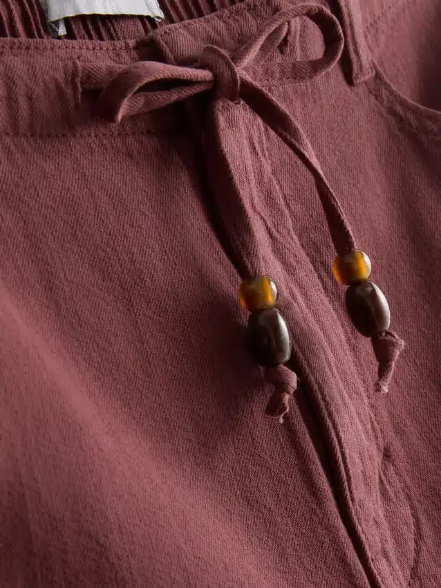 Cotton drawstring beaded casual shorts