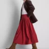 Cotton drop-waist poplin midi skirt