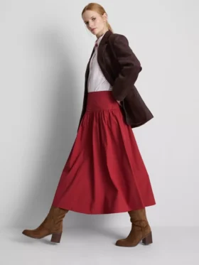 Cotton drop-waist poplin midi skirt