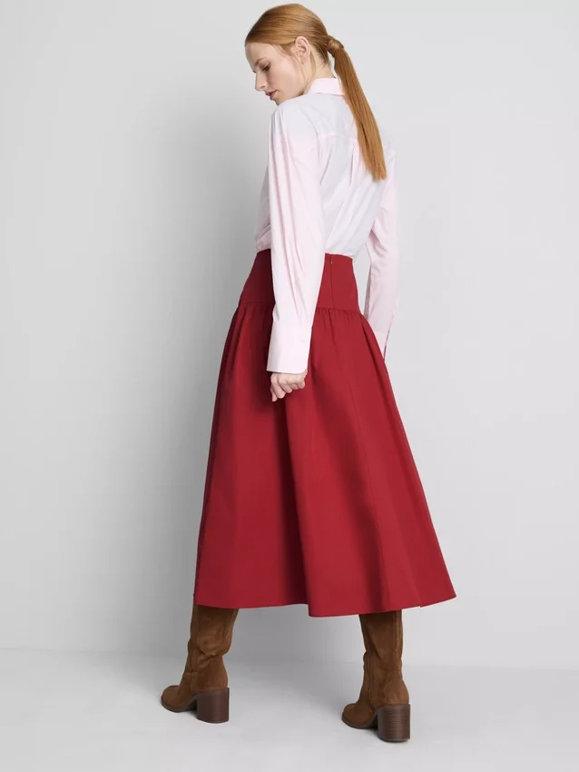 Cotton drop-waist poplin midi skirt
