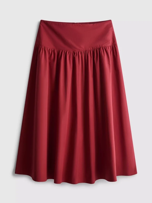 Cotton drop-waist poplin midi skirt