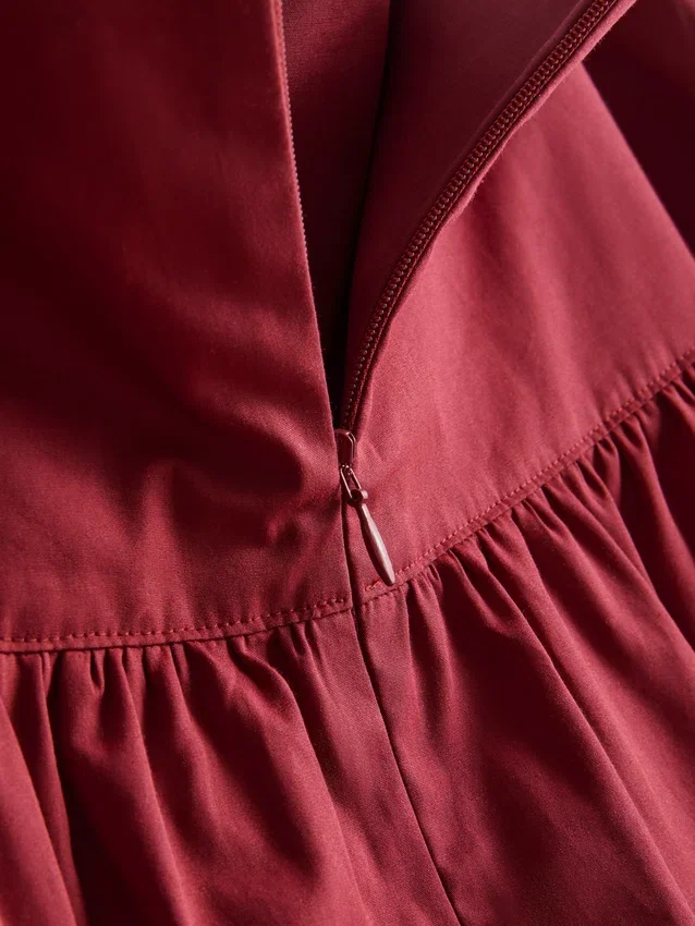 Cotton drop-waist poplin midi skirt