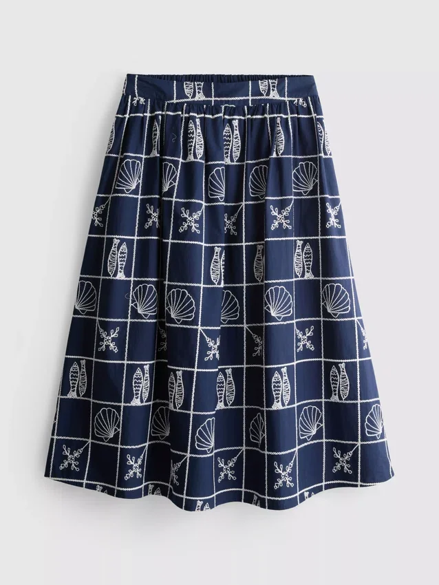 Cotton embroidered a-line midi skirt