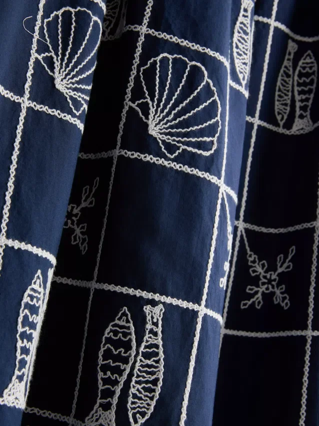 Cotton embroidered a-line midi skirt