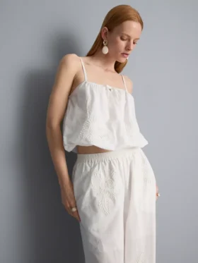Cotton embroidered cropped cami top