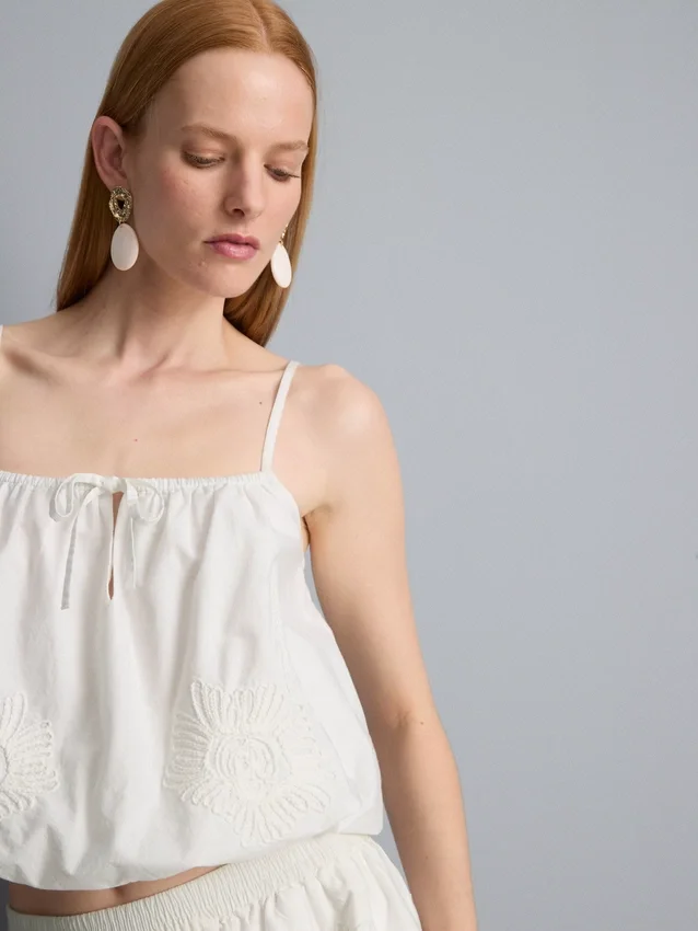 Cotton embroidered cropped cami top