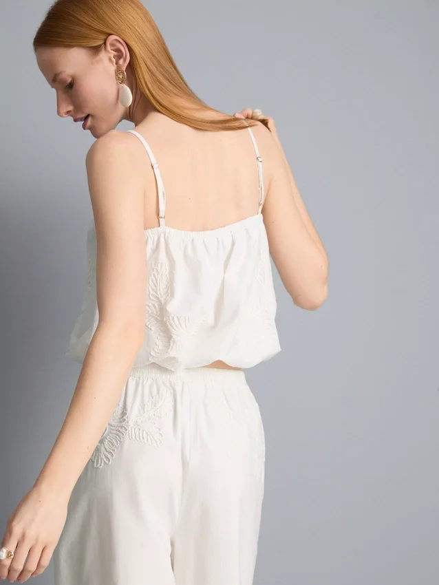 Cotton embroidered cropped cami top