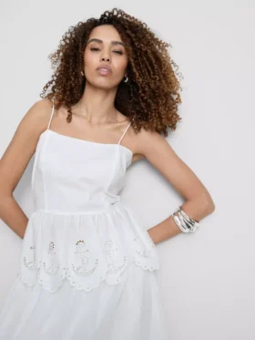 Cotton embroidered peplum hem cami top
