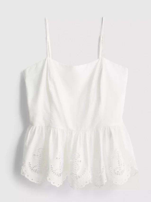 Cotton embroidered peplum hem cami top