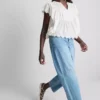 Cotton embroidered scalloped sleeve top