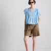 Cotton embroidered scalloped sleeve top