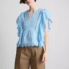 Cotton embroidered scalloped sleeve top